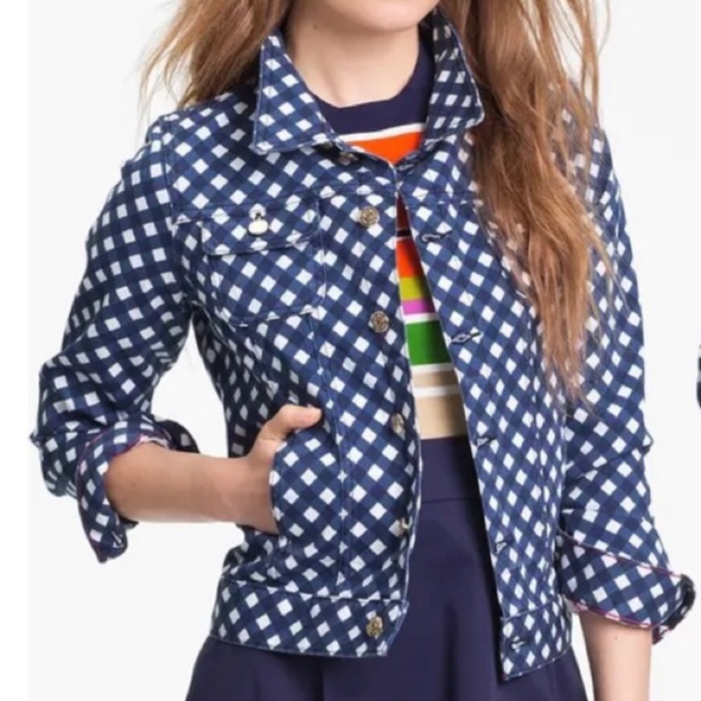 Kate Spade Broome Street Gingham Denim Jacket Size XL  - Made in the USA 🇺🇸